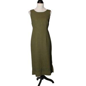 Vintage 90s Sag Harbor Whimsigoth Set Size 10P Olive Green Embroidered Dress